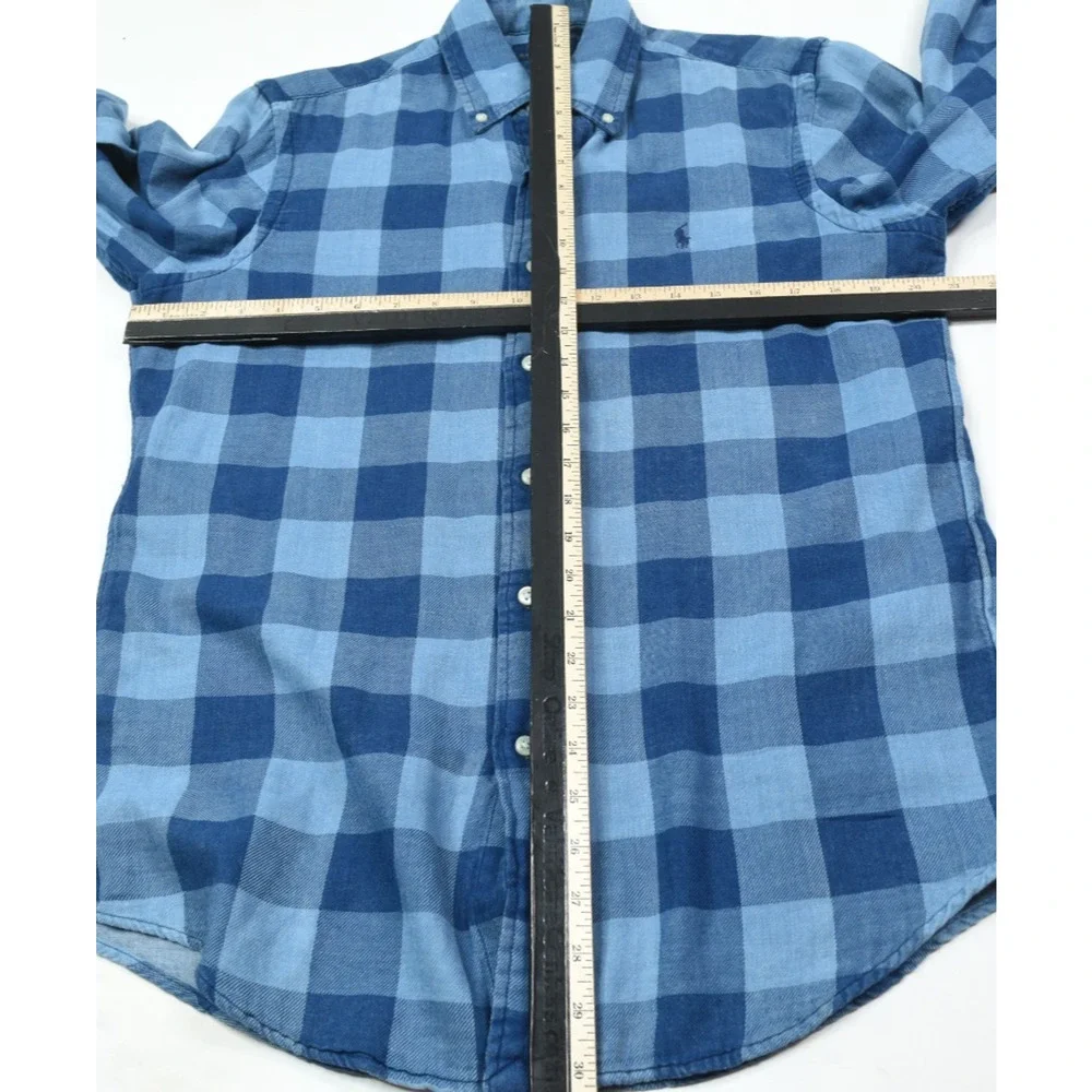 Polo Ralph Lauren Double-Faced Shirt Mens Small Blue Indigo Plaid Classic Fit
